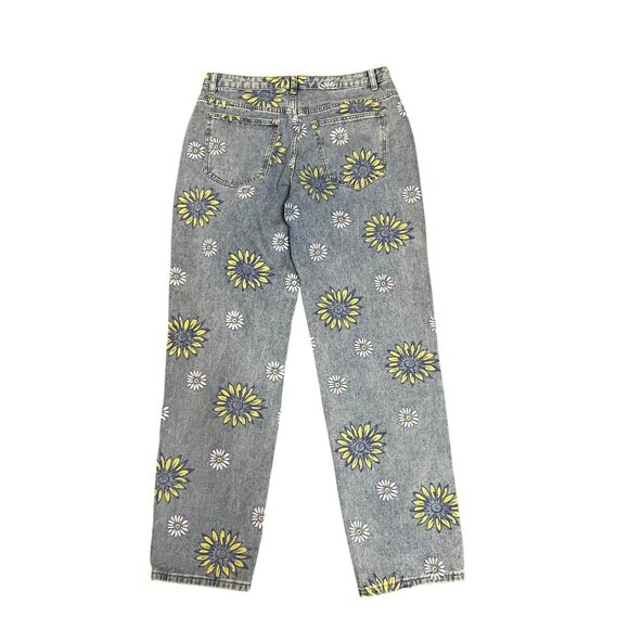 Juny Jeans Women's Size M Blue Denim Straight Leg Floral Boho Sunflower Casual - Picture 10 of 16